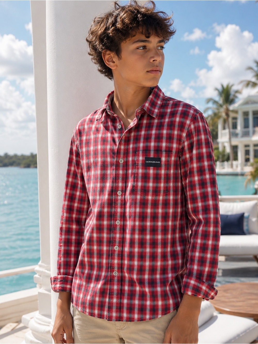 Calvin Klein Jeans Dressy Long-Sleeve Plaid Shirt - Boys' Size M (10/12)